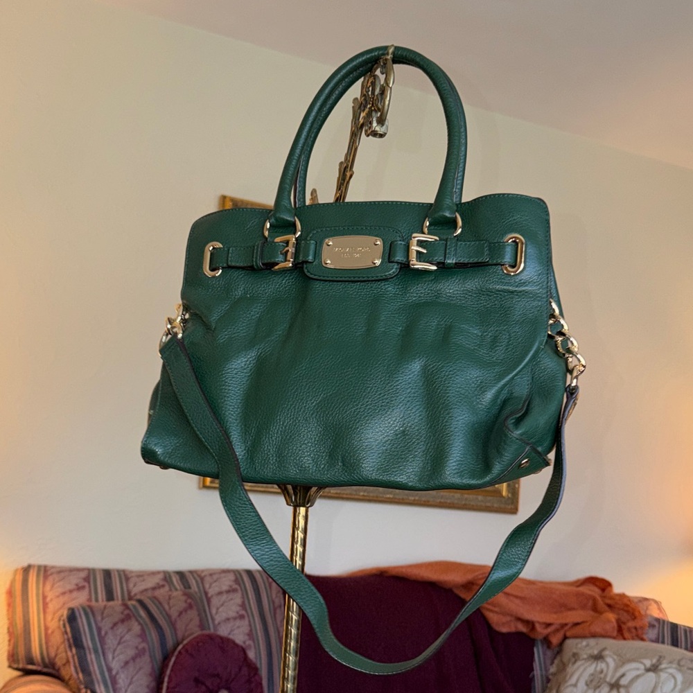 MICHAEL Michael Kors Green Satchel with Gold Accents
